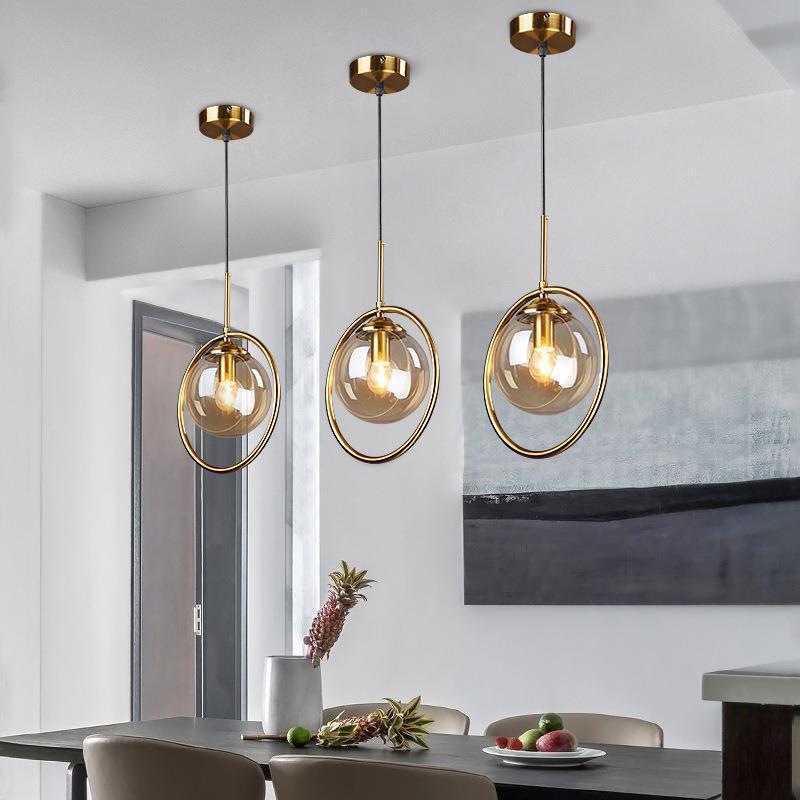 Hanglamp Modern met Glazen Bol en Gouden Metalen Ring