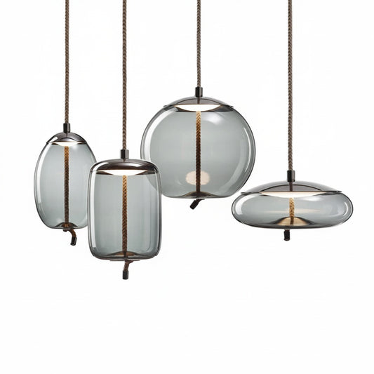 Hanglamp Modern met Glazen Kap en Gevlochten Snoer voor Binnen