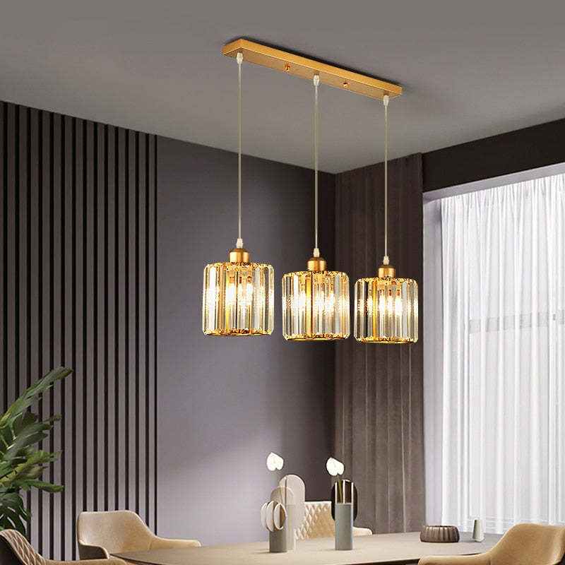 Hanglamp Modern met Kristalglazen Cilinderkappen en Verstelbare Hoogte