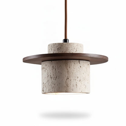 Hanglamp Modern met Travertino Kap en Houten Schijf
