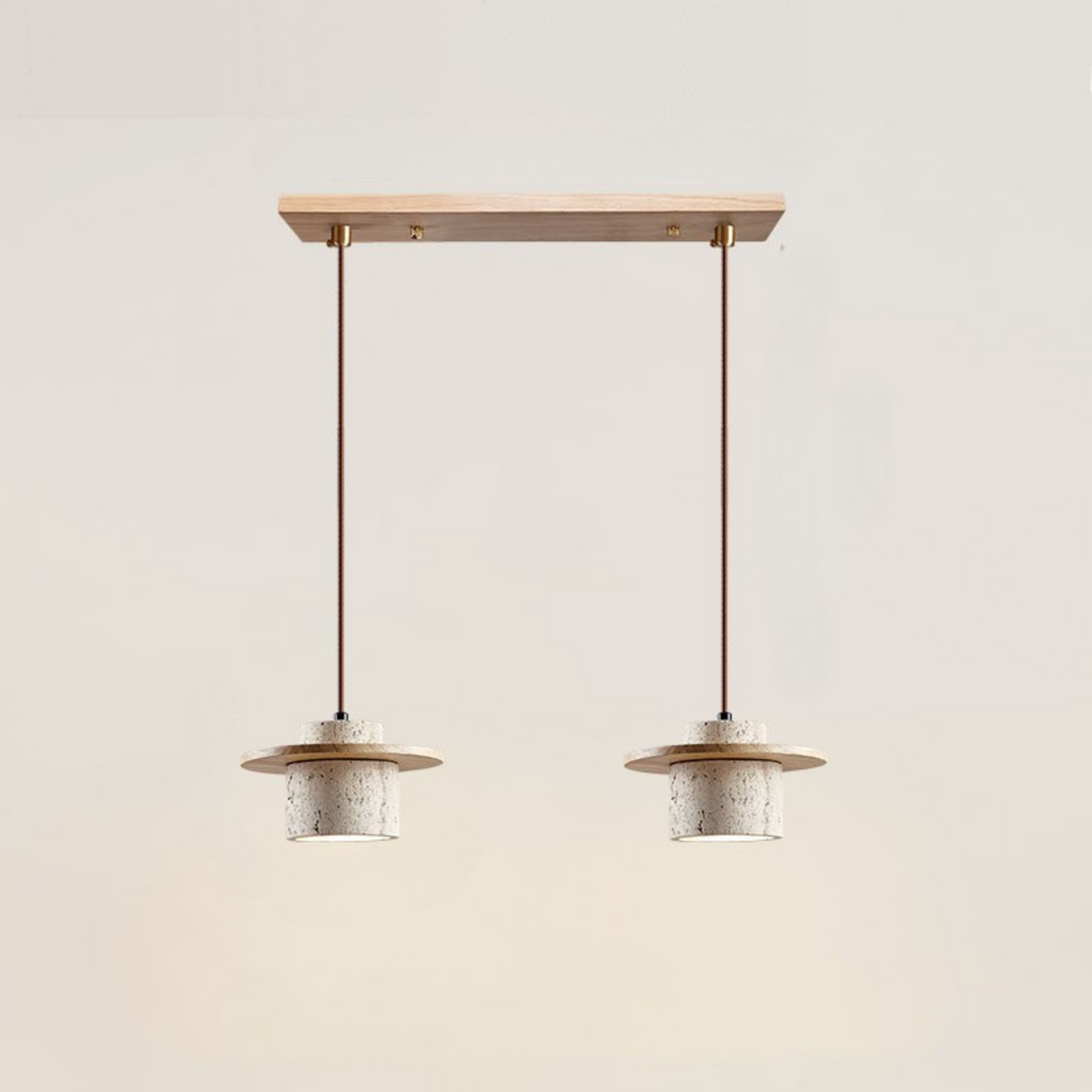 Hanglamp Modern met Travertino Kap en Houten Schijf