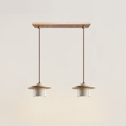 Hanglamp Modern met Travertino Kap en Houten Schijf