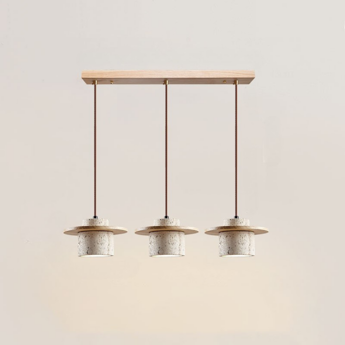 Hanglamp Modern met Travertino Kap en Houten Schijf