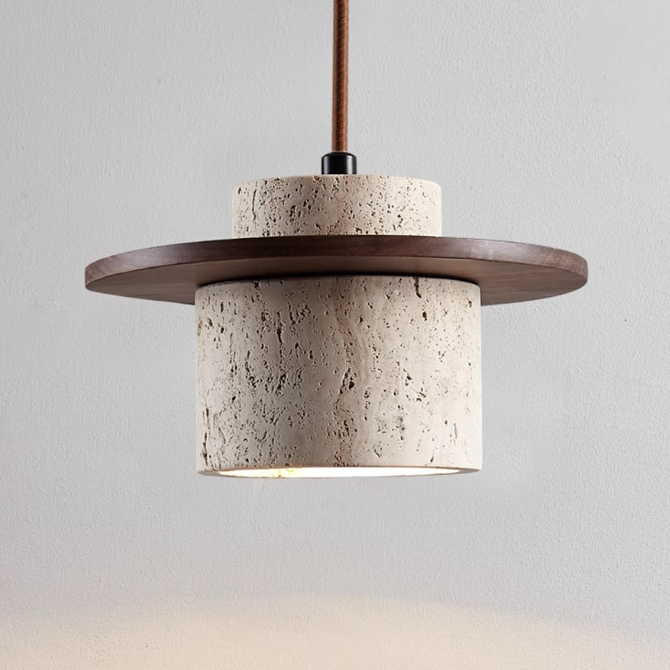 Hanglamp Modern met Travertino Kap en Houten Schijf