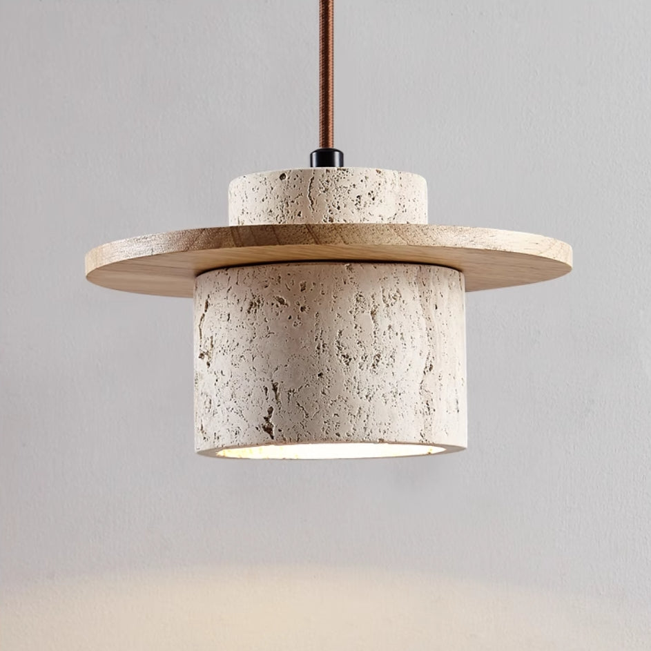 Hanglamp Modern met Travertino Kap en Houten Schijf