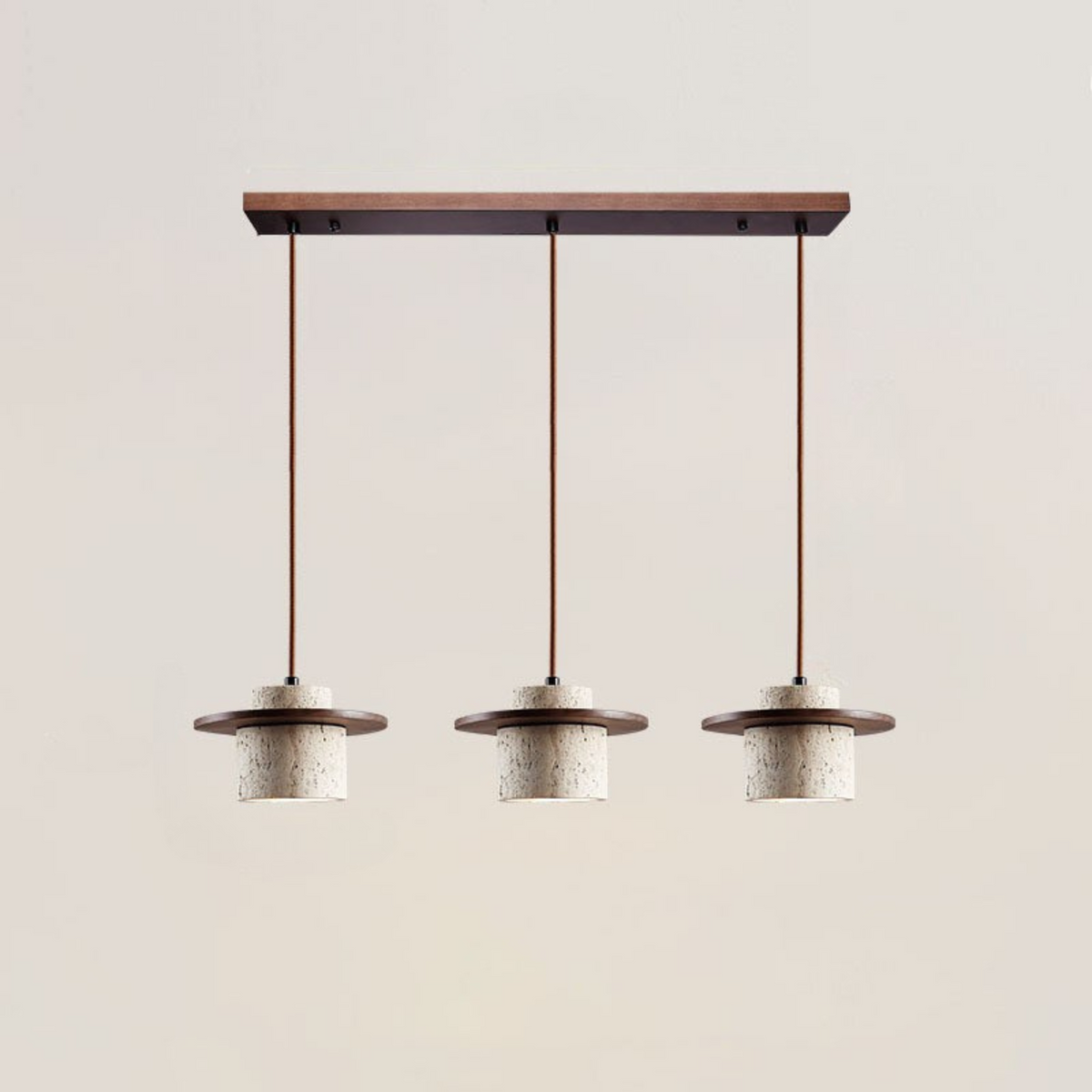 Hanglamp Modern met Travertino Kap en Houten Schijf