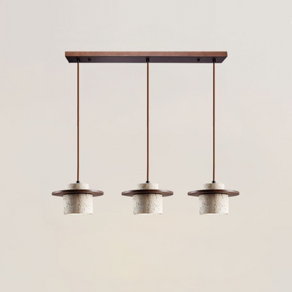 Hanglamp Modern met Travertino Kap en Houten Schijf