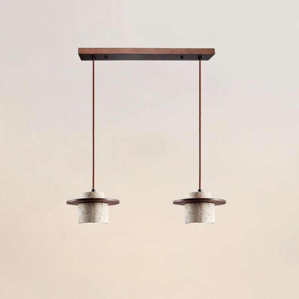 Hanglamp Modern met Travertino Kap en Houten Schijf