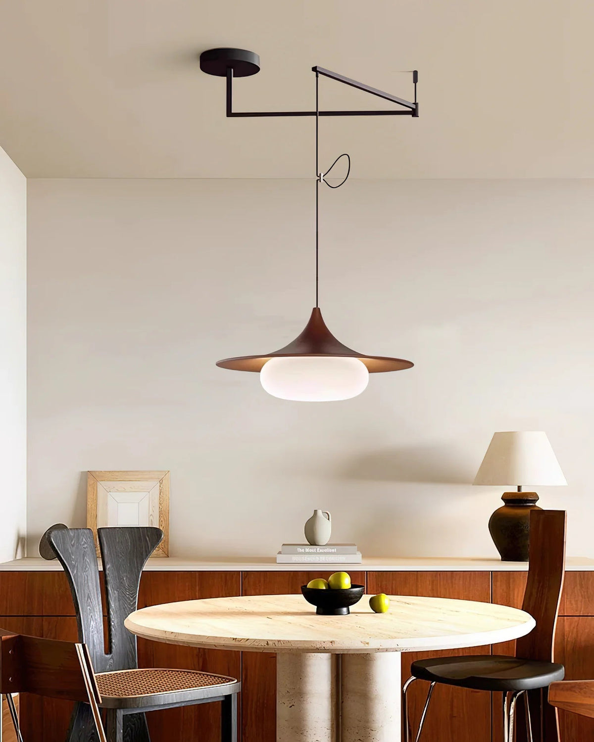 Hanglamp Modern met Zwenkarm en Opaal Glazen Kap