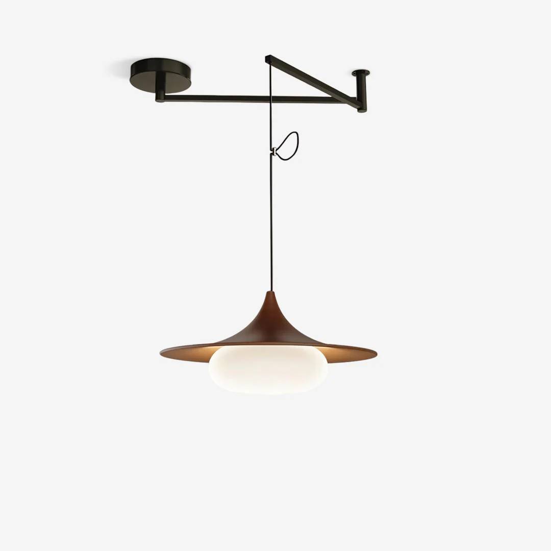 Hanglamp Modern met Zwenkarm en Opaal Glazen Kap