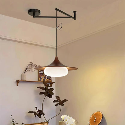 Hanglamp Modern met Zwenkarm en Opaal Glazen Kap
