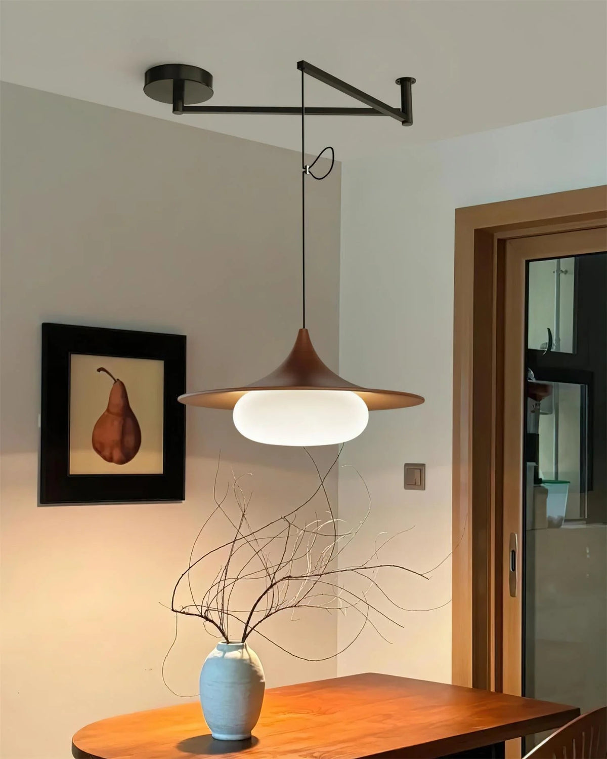 Hanglamp Modern met Zwenkarm en Opaal Glazen Kap