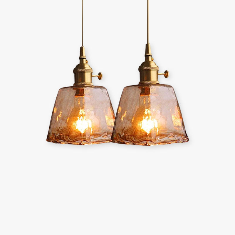 Hanglamp Retro met Amberkleurig Glazen Kap en Messing Fitting ##POS:2##