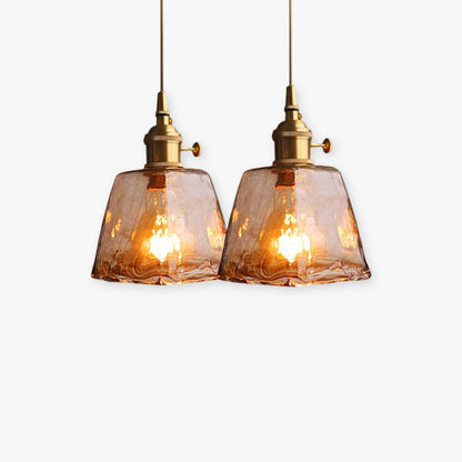 Hanglamp Retro met Amberkleurig Glazen Kap en Messing Fitting ##POS:2##