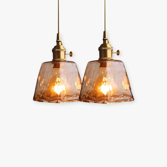 Hanglamp Retro met Amberkleurig Glazen Kap en Messing Fitting ##POS:2##