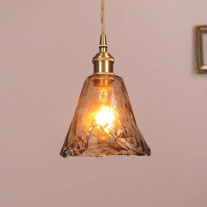 Hanglamp Retro met Amberkleurig Glazen Kap en Messing Fitting ##POS:5##