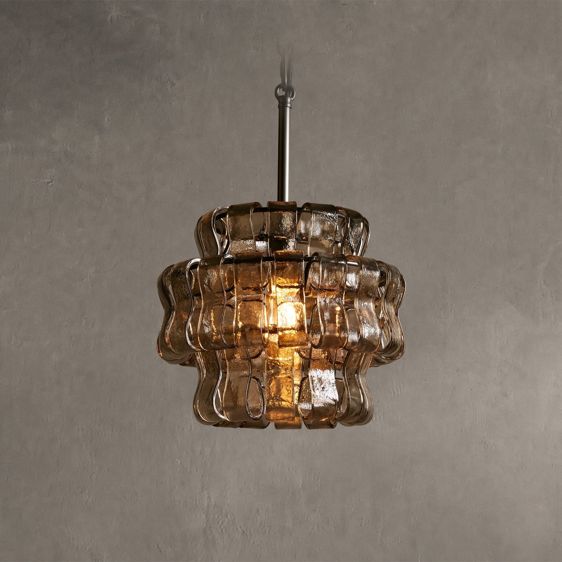 Hanglamp Retro met Gebogen Getextureerd Glas en Ketting
