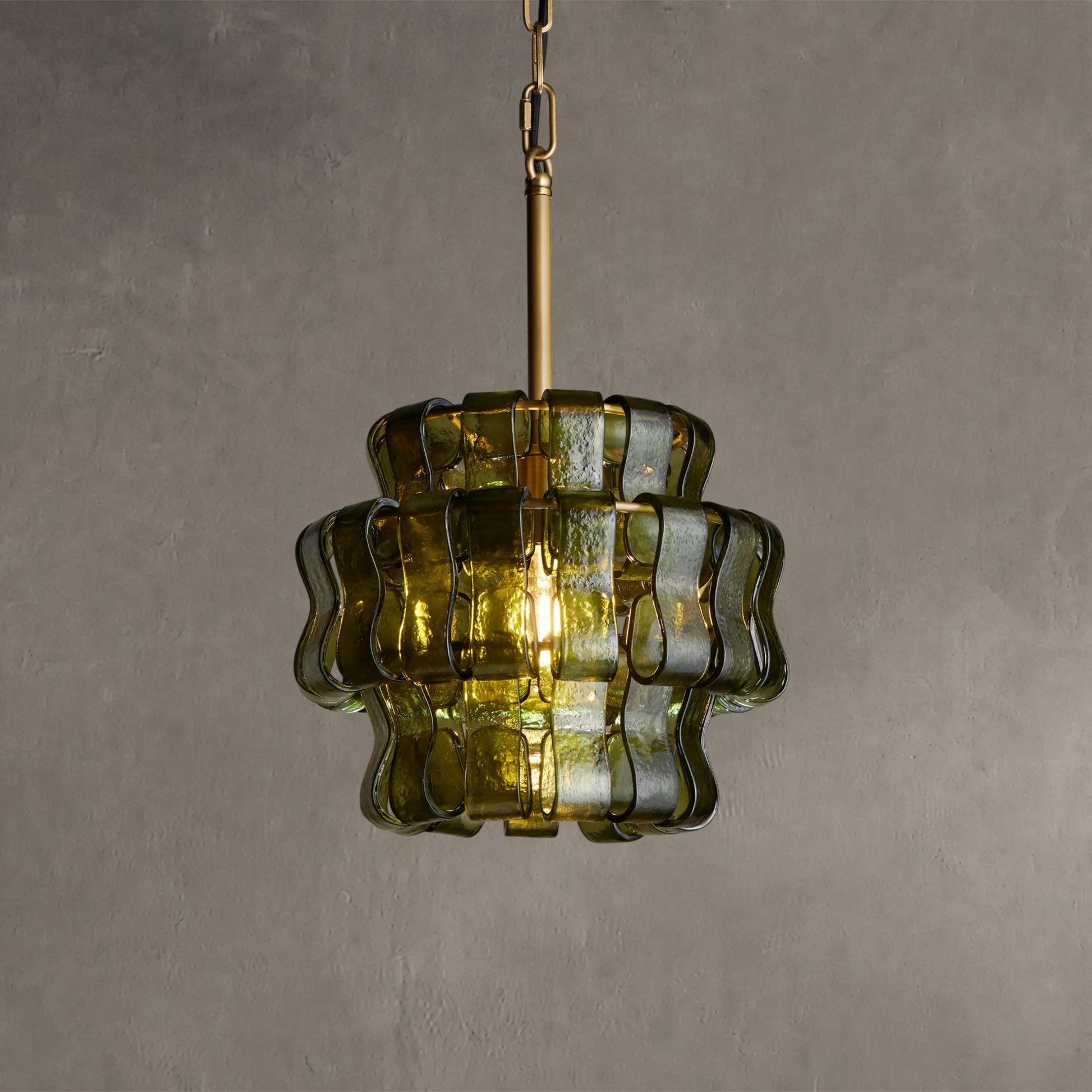 Hanglamp Retro met Gebogen Getextureerd Glas en Ketting