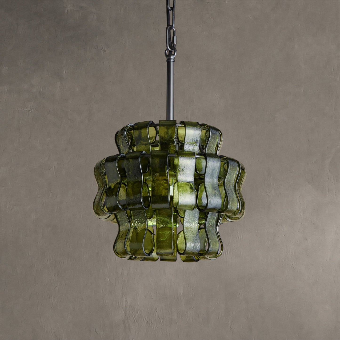 Hanglamp Retro met Gebogen Getextureerd Glas en Ketting