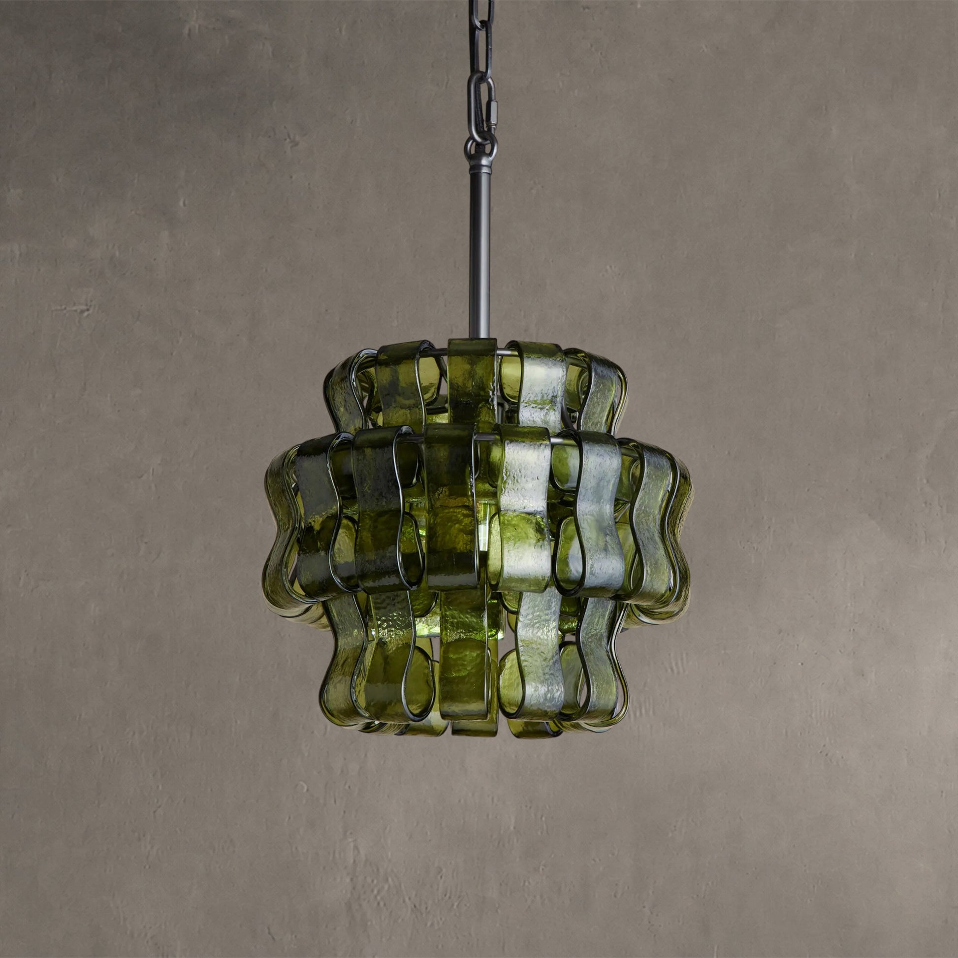 Hanglamp Retro met Gebogen Getextureerd Glas en Ketting