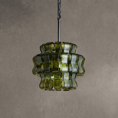 Hanglamp Retro met Gebogen Getextureerd Glas en Ketting