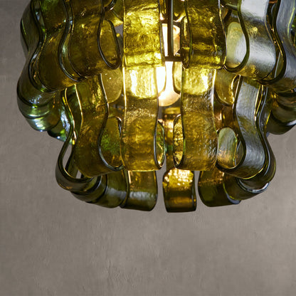 Hanglamp Retro met Gebogen Getextureerd Glas en Ketting