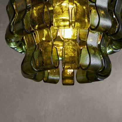 Hanglamp Retro met Gebogen Getextureerd Glas en Ketting