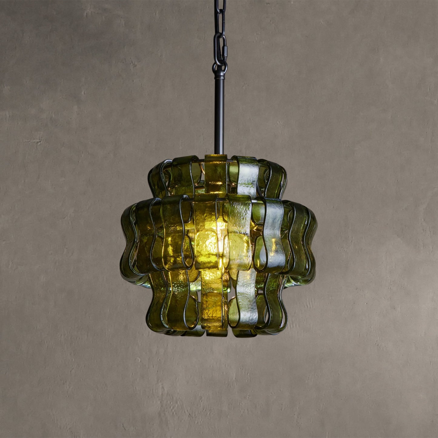 Hanglamp Retro met Gebogen Getextureerd Glas en Ketting
