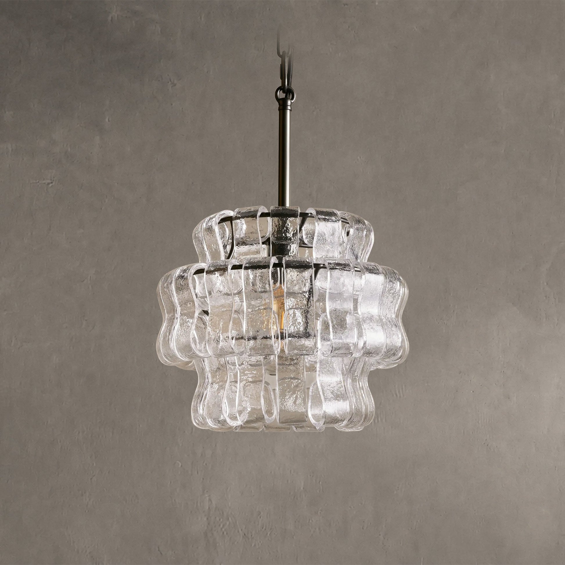 Hanglamp Retro met Gebogen Getextureerd Glas en Ketting