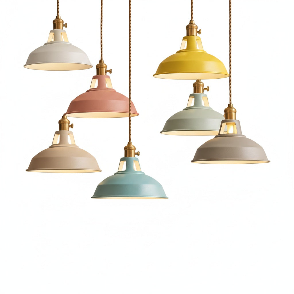 Hanglamp Retro met Gekleurde Metalen Kap en Gedraaid Snoer