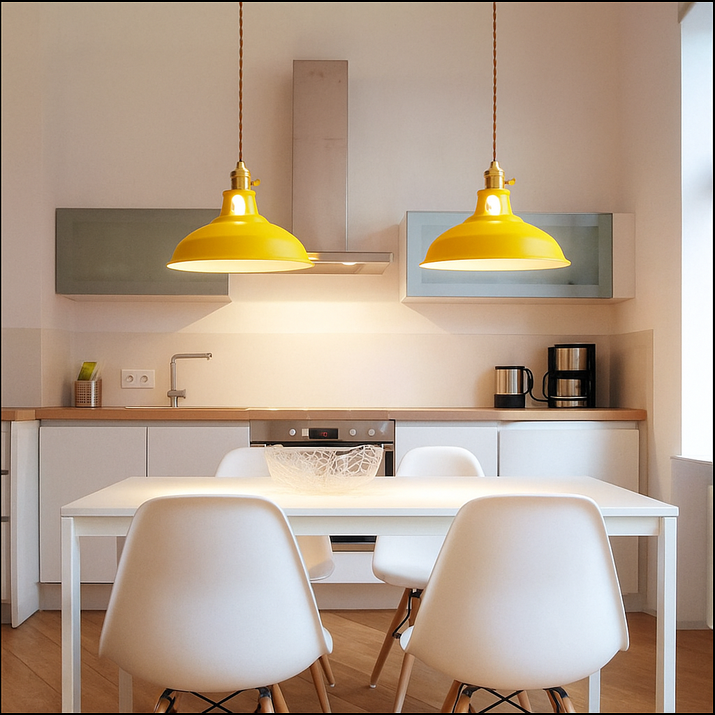 Hanglamp Retro met Gekleurde Metalen Kap en Gedraaid Snoer