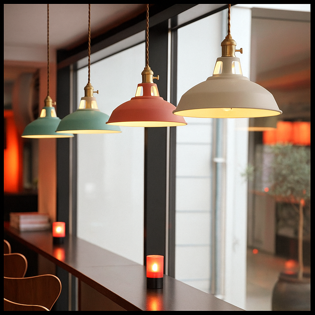 Hanglamp Retro met Gekleurde Metalen Kap en Gedraaid Snoer