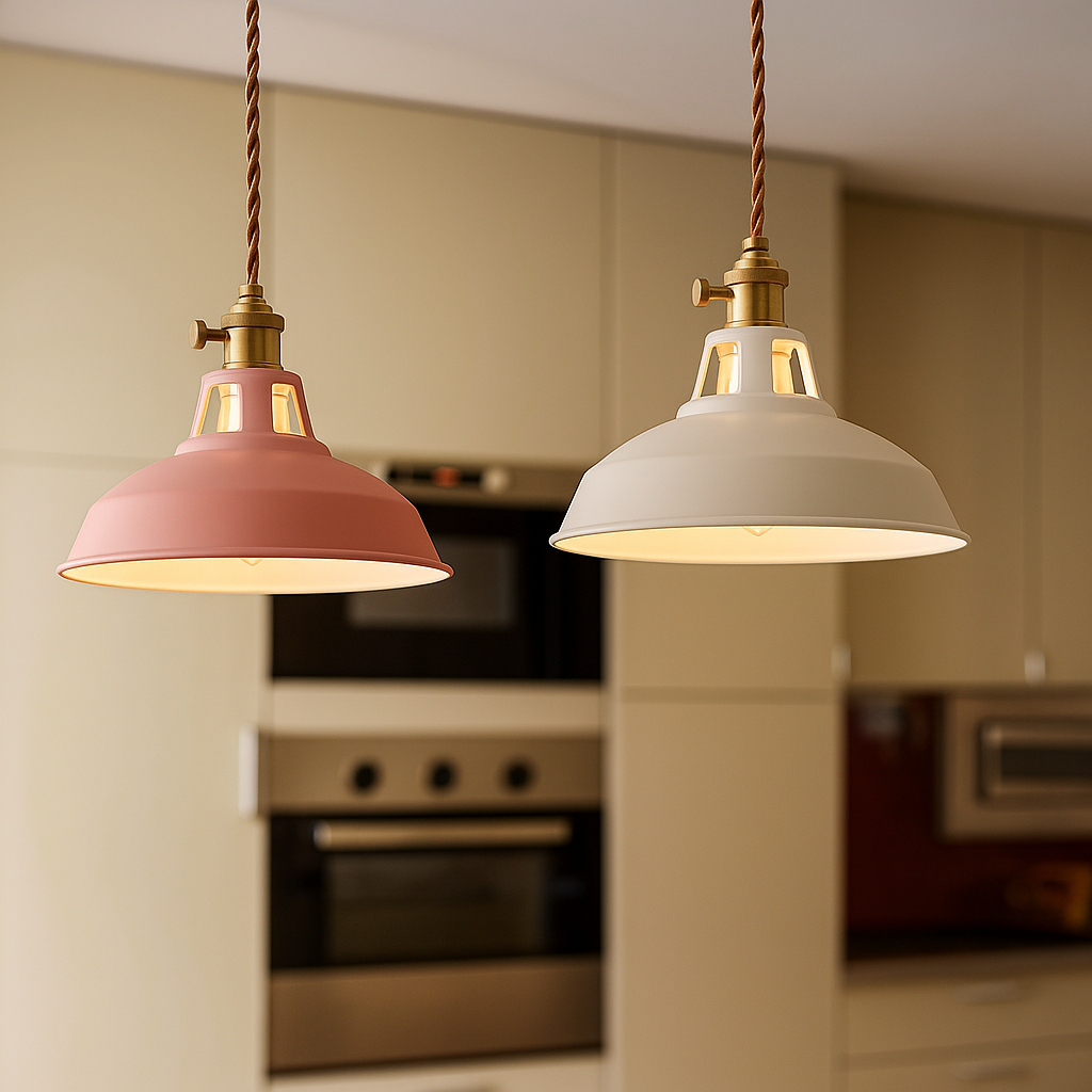 Hanglamp Retro met Gekleurde Metalen Kap en Gedraaid Snoer