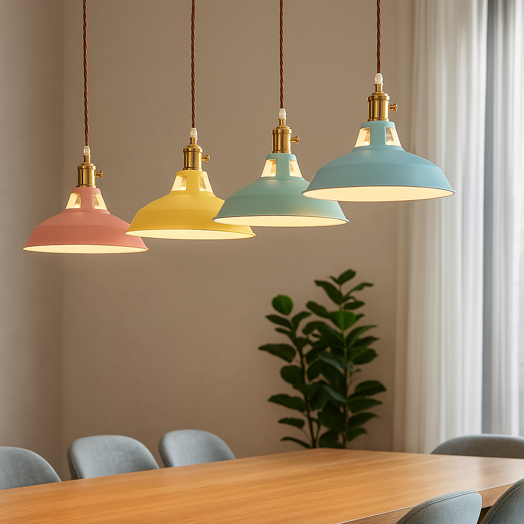 Hanglamp Retro met Gekleurde Metalen Kap en Gedraaid Snoer