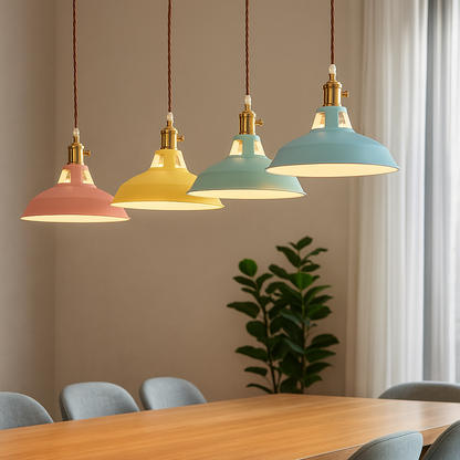 Hanglamp Retro met Gekleurde Metalen Kap en Gedraaid Snoer