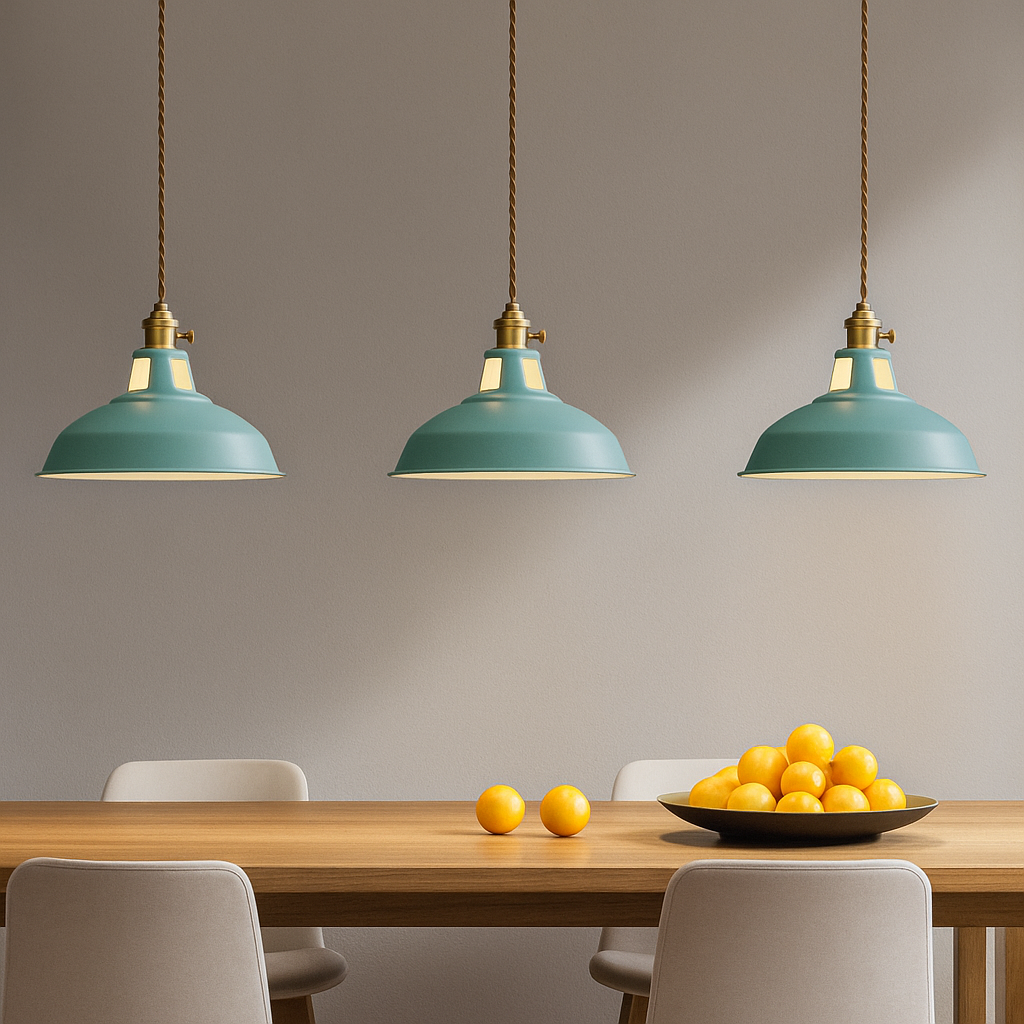 Hanglamp Retro met Gekleurde Metalen Kap en Gedraaid Snoer