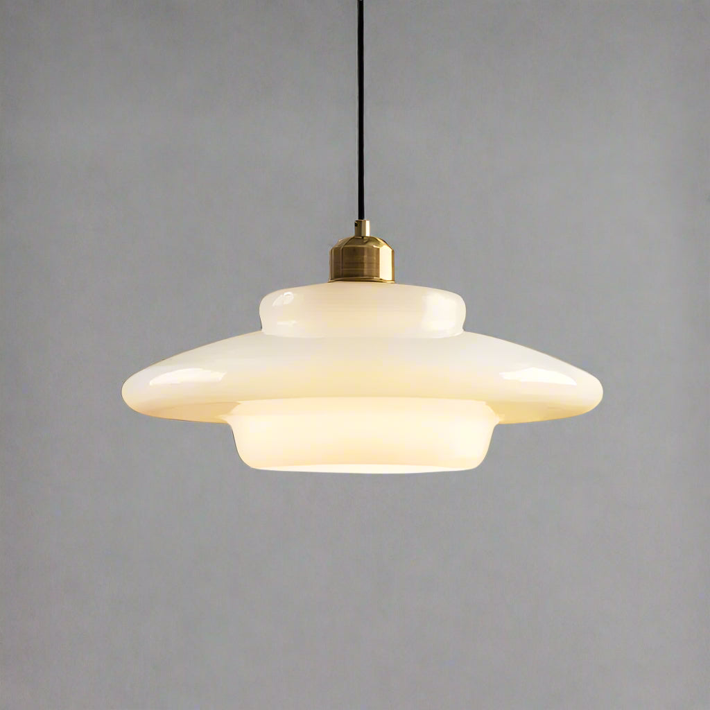 Hanglamp Retro met Gelaagde Glazen Kap en Messing Fitting
