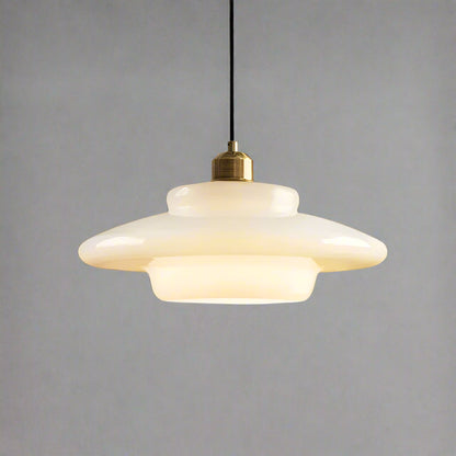 Hanglamp Retro met Gelaagde Glazen Kap en Messing Fitting