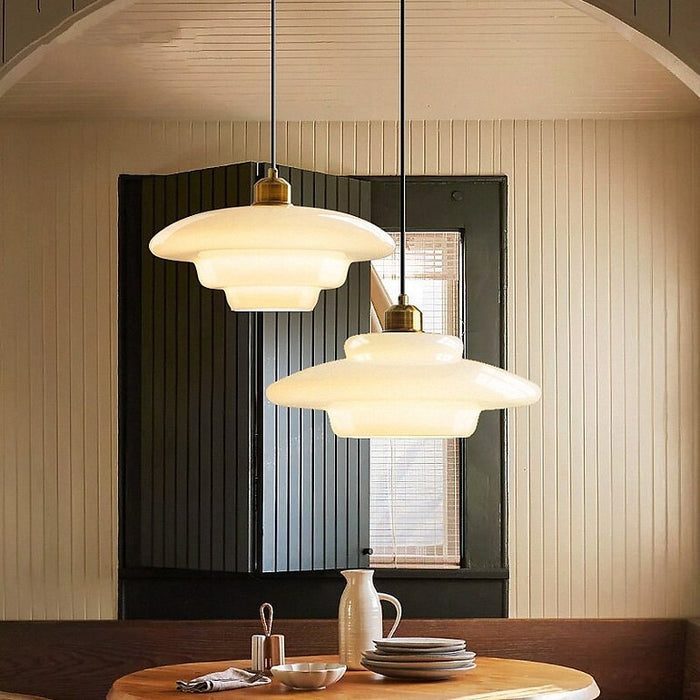 Hanglamp Retro met Gelaagde Glazen Kap en Messing Fitting