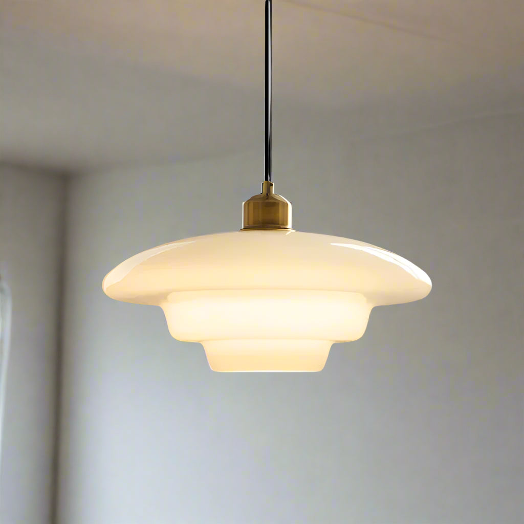 Hanglamp Retro met Gelaagde Glazen Kap en Messing Fitting