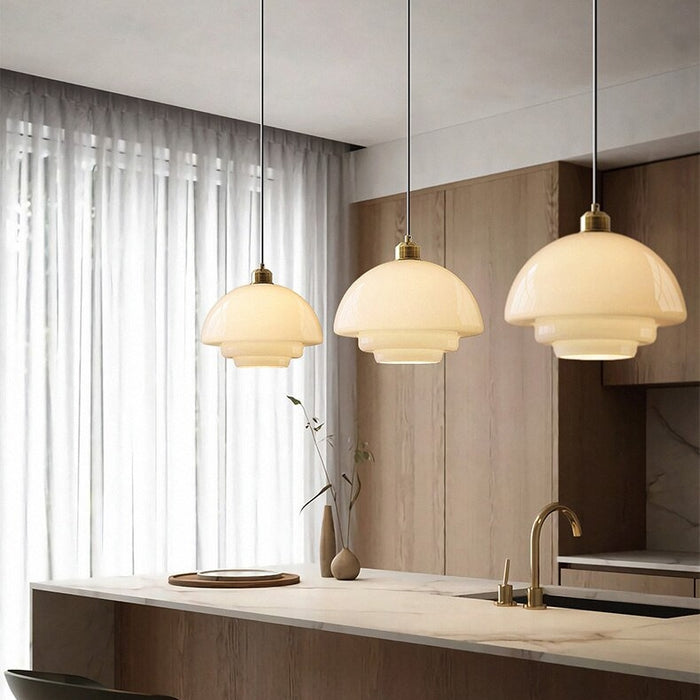 Hanglamp Retro met Gelaagde Glazen Kap en Messing Fitting