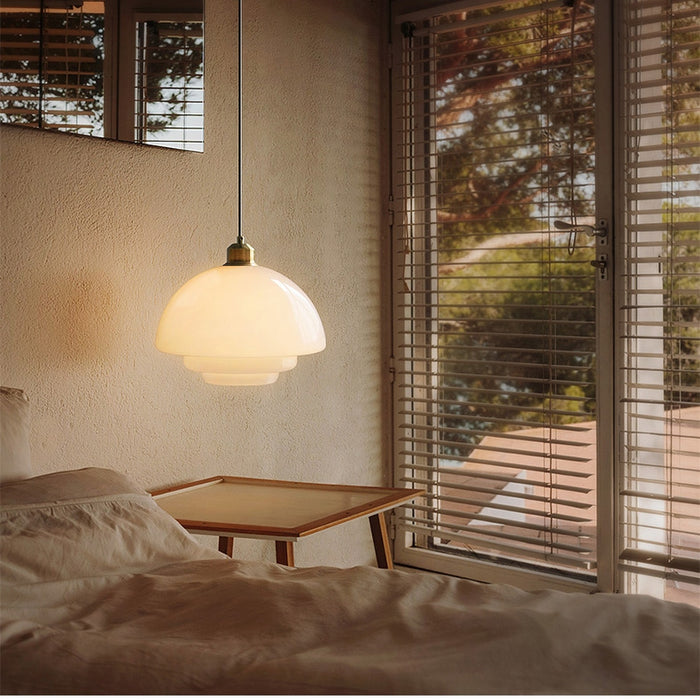 Hanglamp Retro met Gelaagde Glazen Kap en Messing Fitting