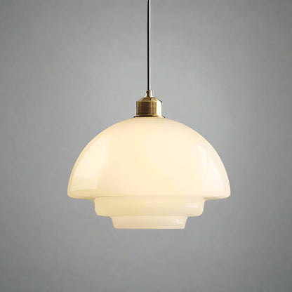 Hanglamp Retro met Gelaagde Glazen Kap en Messing Fitting