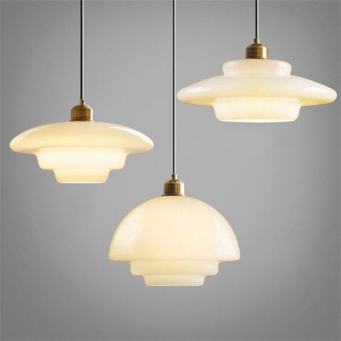 Hanglamp Retro met Gelaagde Glazen Kap en Messing Fitting