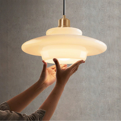 Hanglamp Retro met Gelaagde Glazen Kap en Messing Fitting