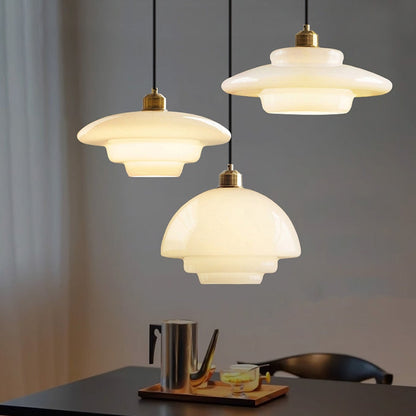 Hanglamp Retro met Gelaagde Glazen Kap en Messing Fitting