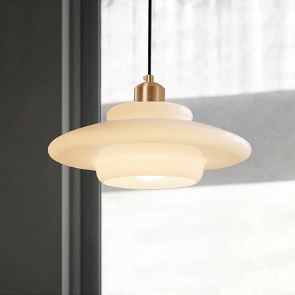 Hanglamp Retro met Gelaagde Glazen Kap en Messing Fitting