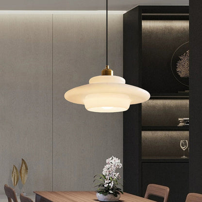 Hanglamp Retro met Gelaagde Glazen Kap en Messing Fitting