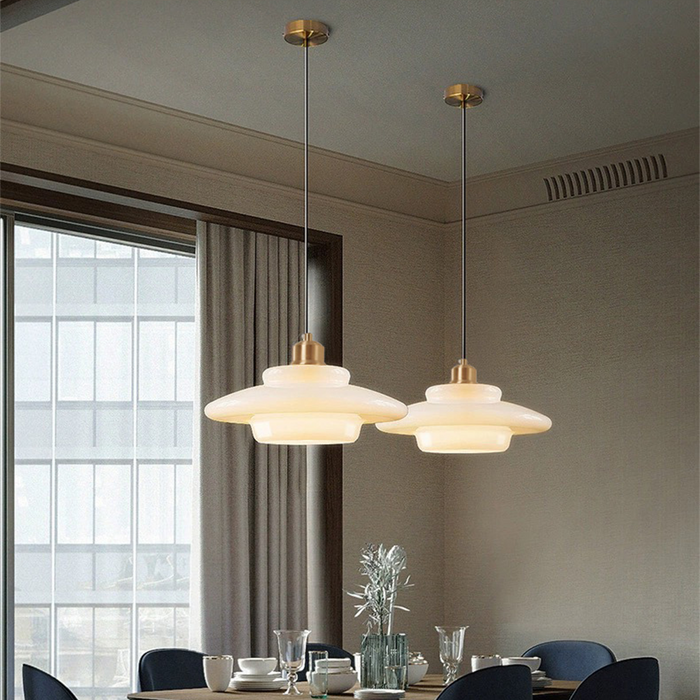Hanglamp Retro met Gelaagde Glazen Kap en Messing Fitting