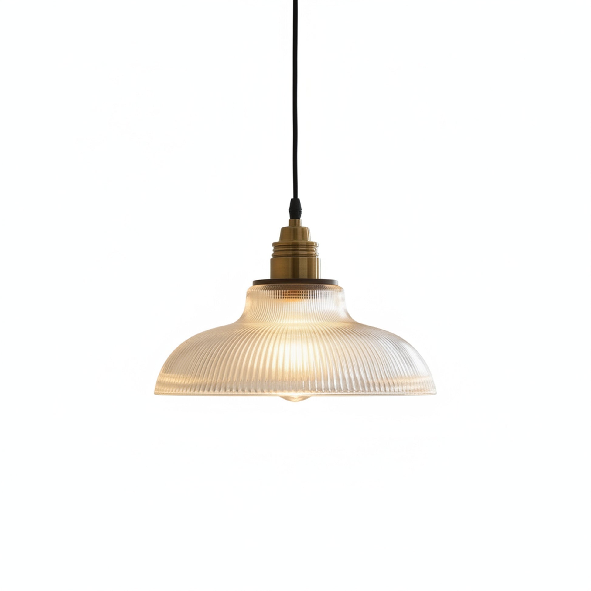 Hanglamp Retro met Geribbelde Glazen Kap en Messing Fitting